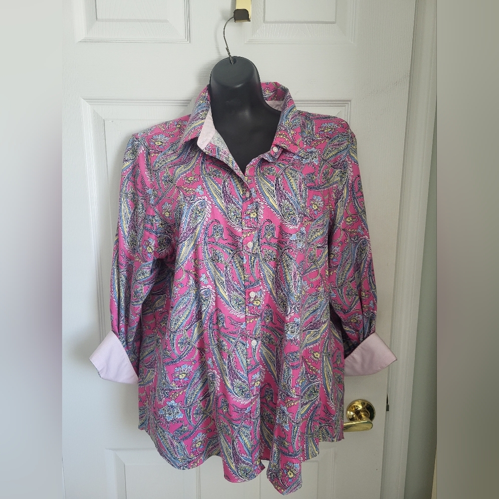 Chaps Pink Paisley Button-Down Shirt, NO IRON